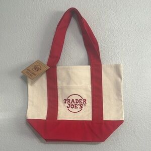 Trader Joe's Red and Cream Tote Bag
